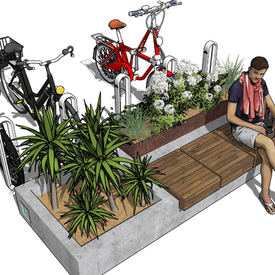  现代户外公共长椅su模型 