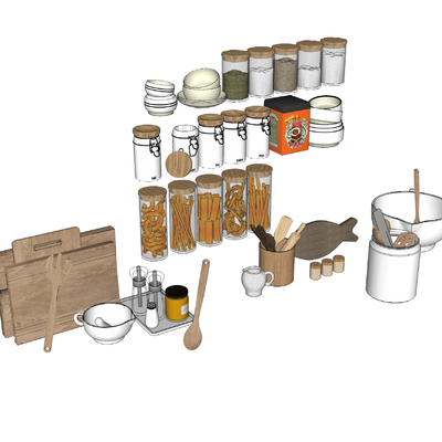  现代砧板餐具调料su模型 