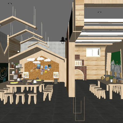  现代幼儿园早教中心su模型 