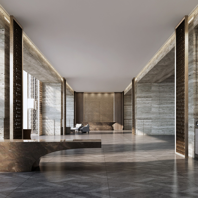  现代酒店大堂su模型 