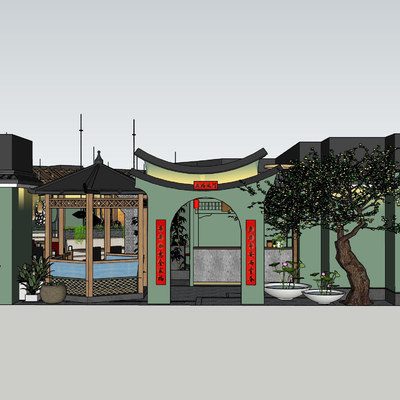  新中式中餐厅su模型 