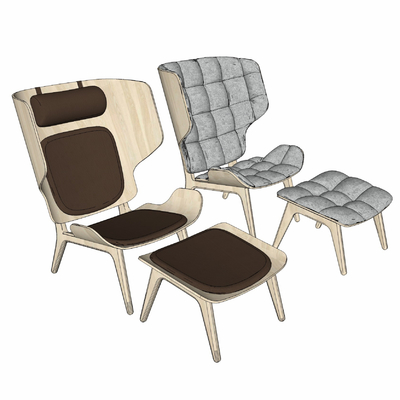  现代布艺休闲躺椅su模型 