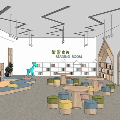  现代幼儿园早教中心su模型 