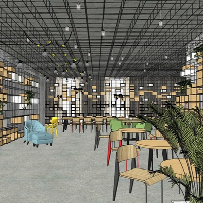  北欧书吧su模型 