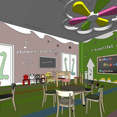  现代幼儿园早教中心su模型 