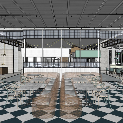  现代 快餐店su模型 