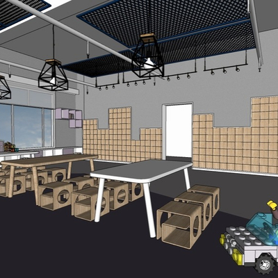  现代幼儿园早教中心su模型 