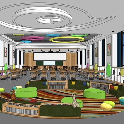  现代幼儿园早教中心su模型 