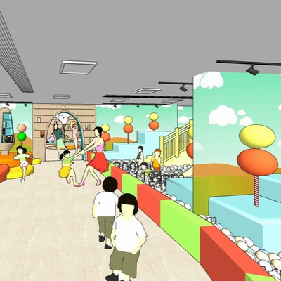  现代幼儿园早教中心su模型 