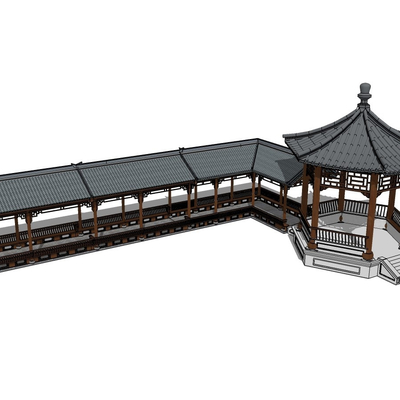  中式仿古连廊su模型 