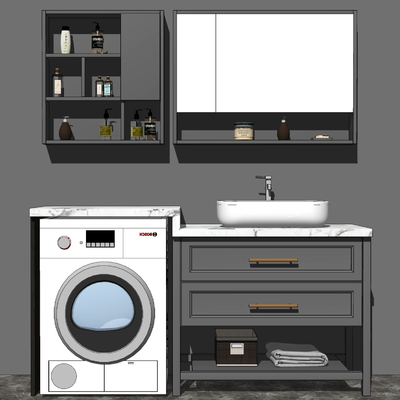 现代浴室柜洗手台洗衣机su模型