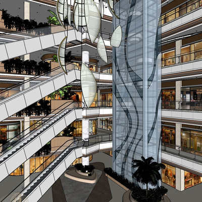  现代购物商场中心su模型 