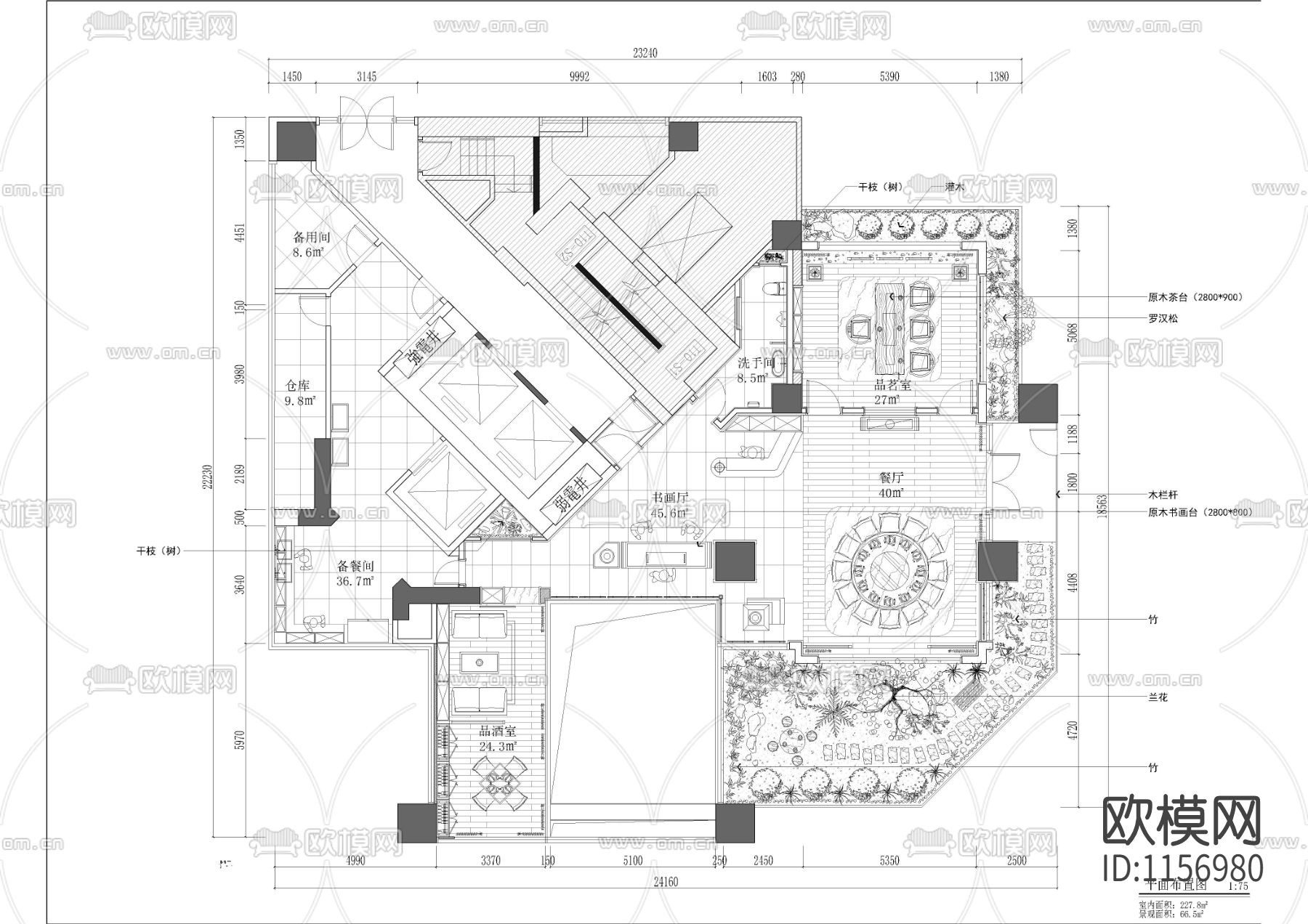 高级会所平面布置下载（渲染图1）