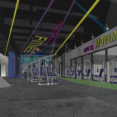  工业风健身房su模型 