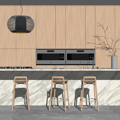 现代厨房大理石吧台su模型