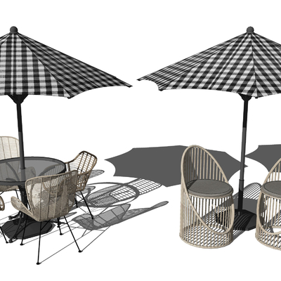  现代户外休闲桌椅su模型 