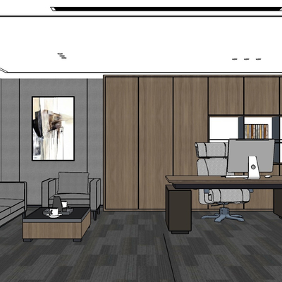  现代总经理办公室su模型 