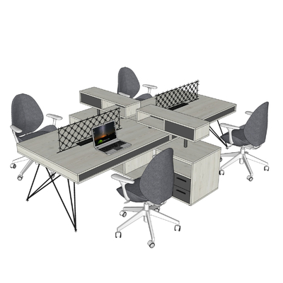  现代卡座办公桌椅su模型 