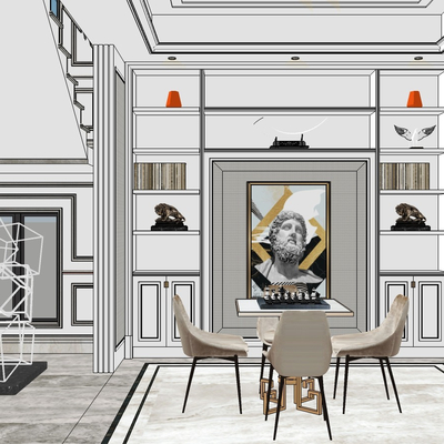  简欧休闲娱乐室su模型 