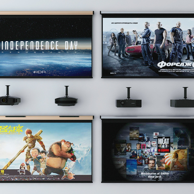  现代投影仪幕布su模型 