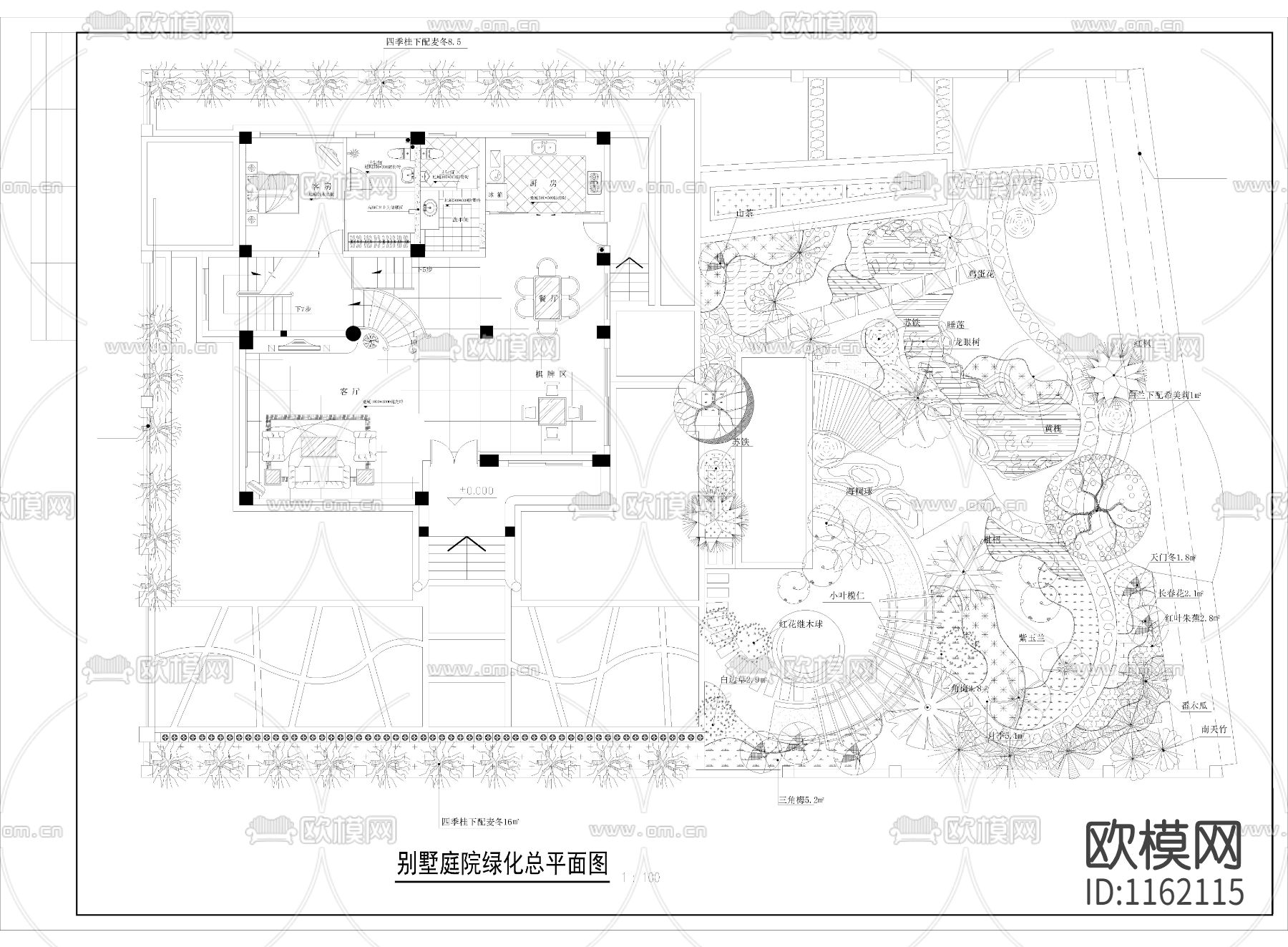 别墅绿化cad施工图下载（渲染图3）