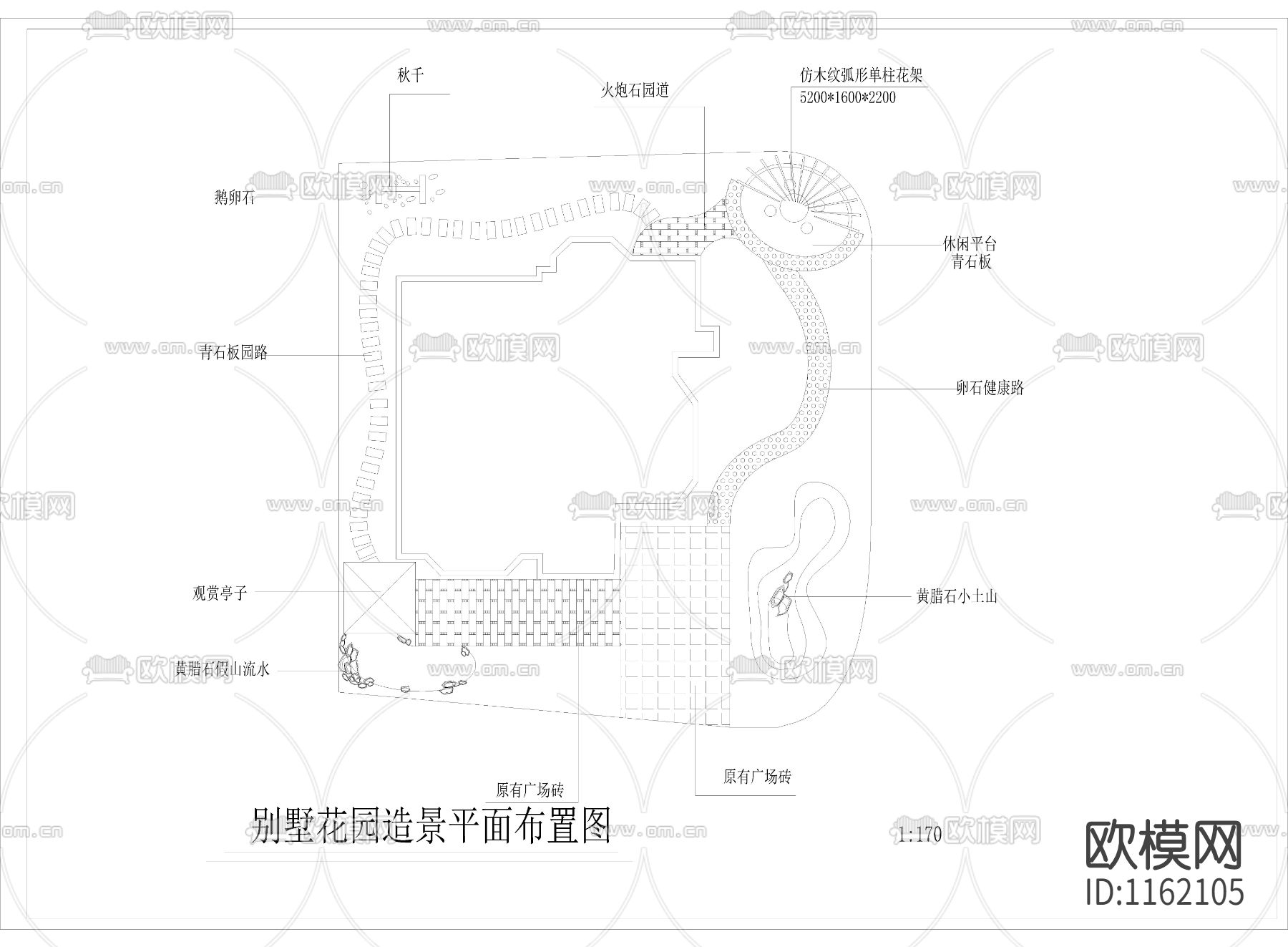 别墅花园造景cad平面布置图下载（渲染图1）