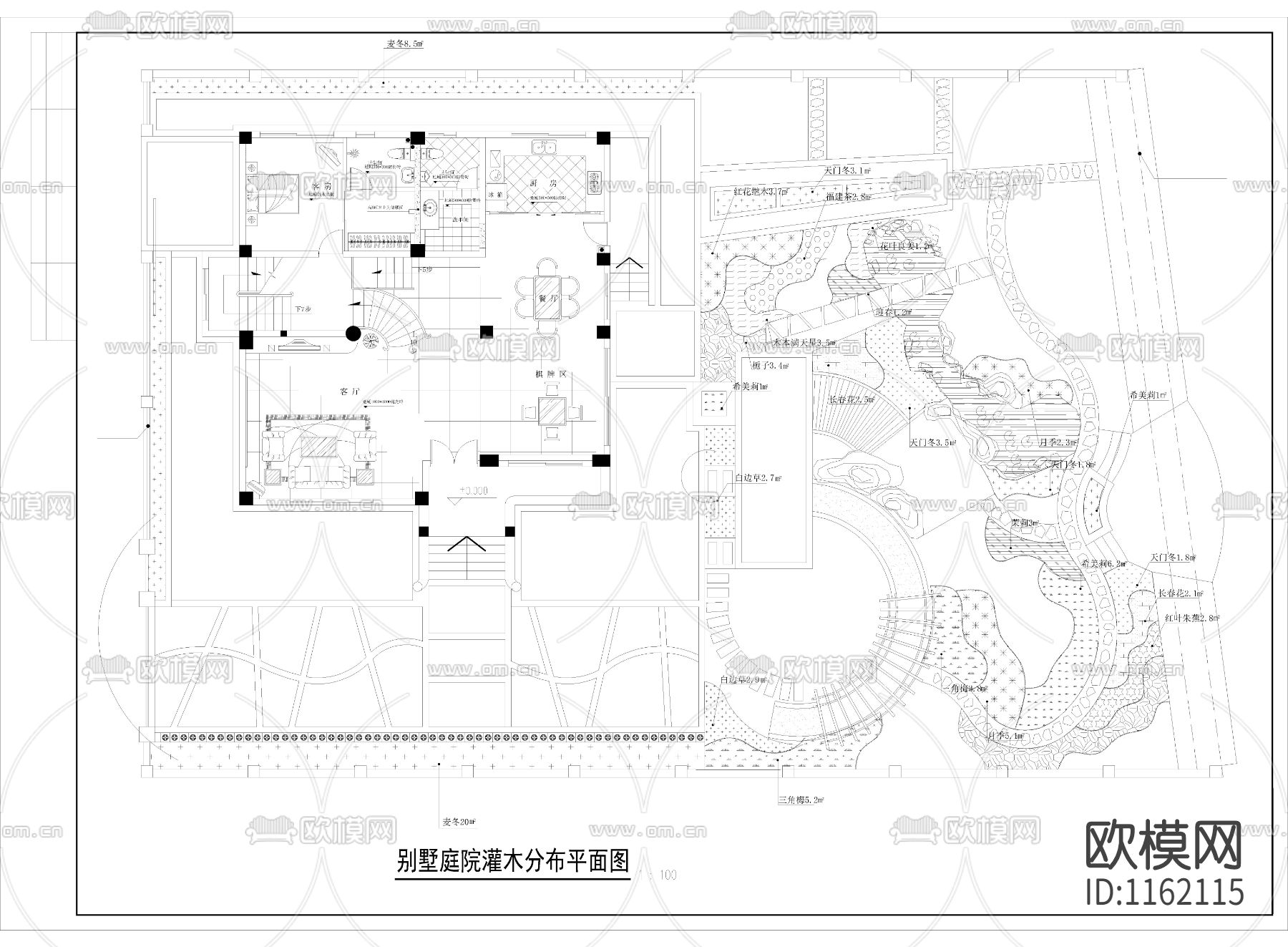 别墅绿化cad施工图下载（渲染图2）