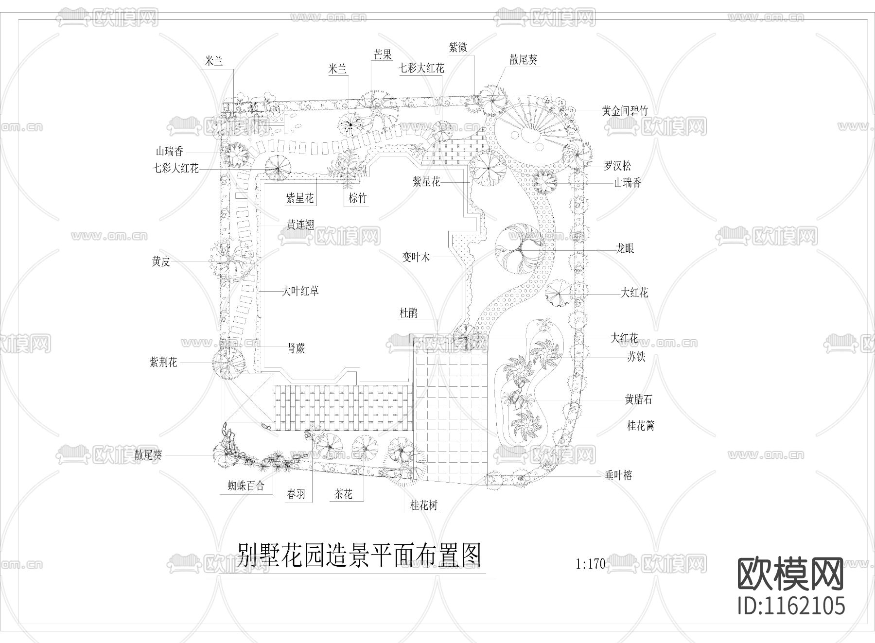 别墅花园造景cad平面布置图下载（渲染图2）