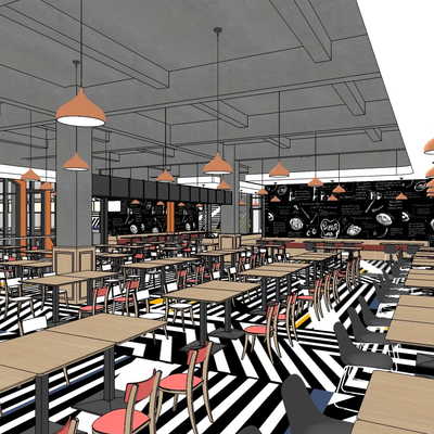  现代快餐店su模型 