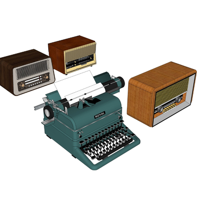  工业风复古打字机收音机su模型 