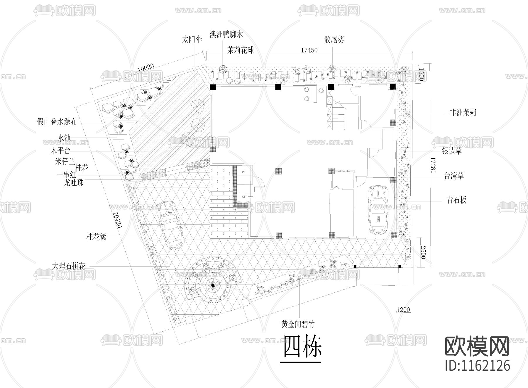 别墅庭院景观cad施工图下载
