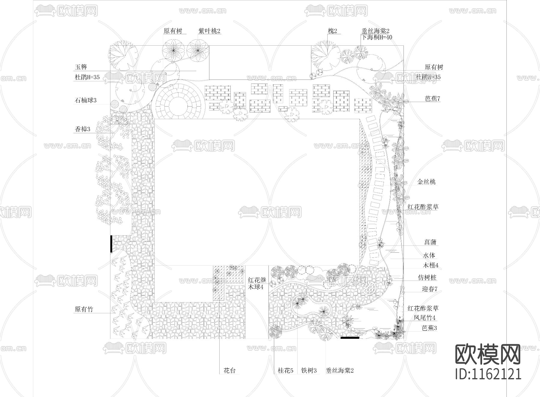 别墅庭院景观绿化cad施工图下载