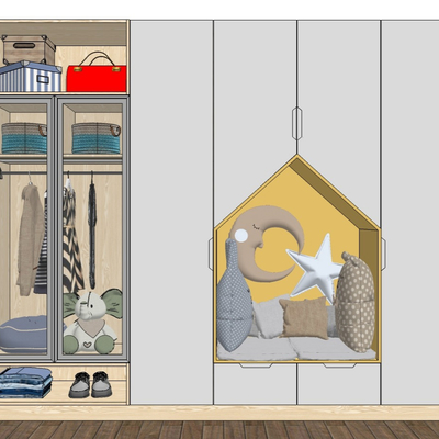  北欧儿童衣柜su模型 