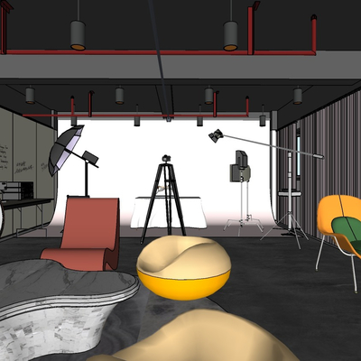  工业风摄影棚su模型 