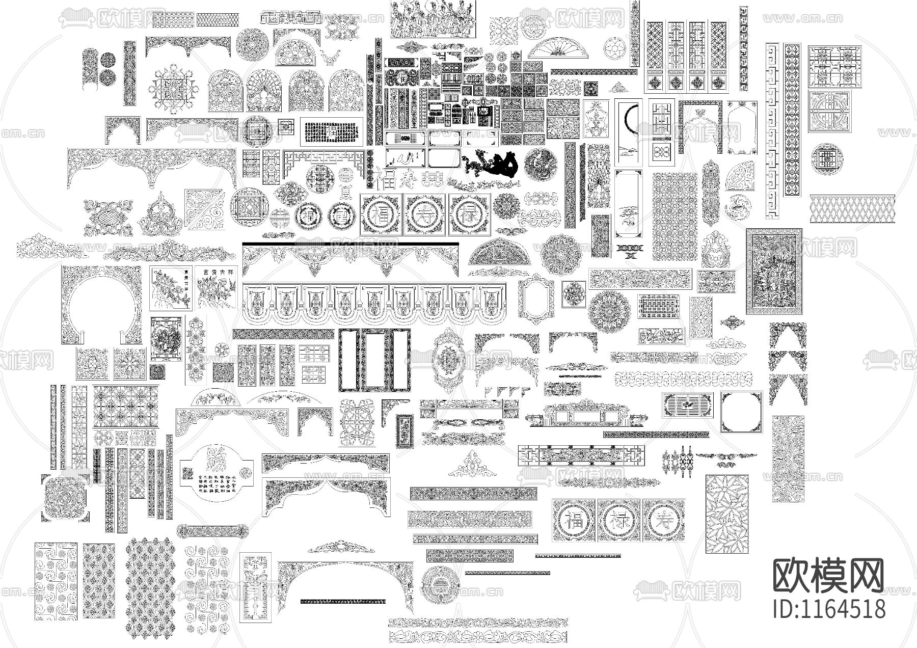 中式雕花cad图库下载（渲染图1）