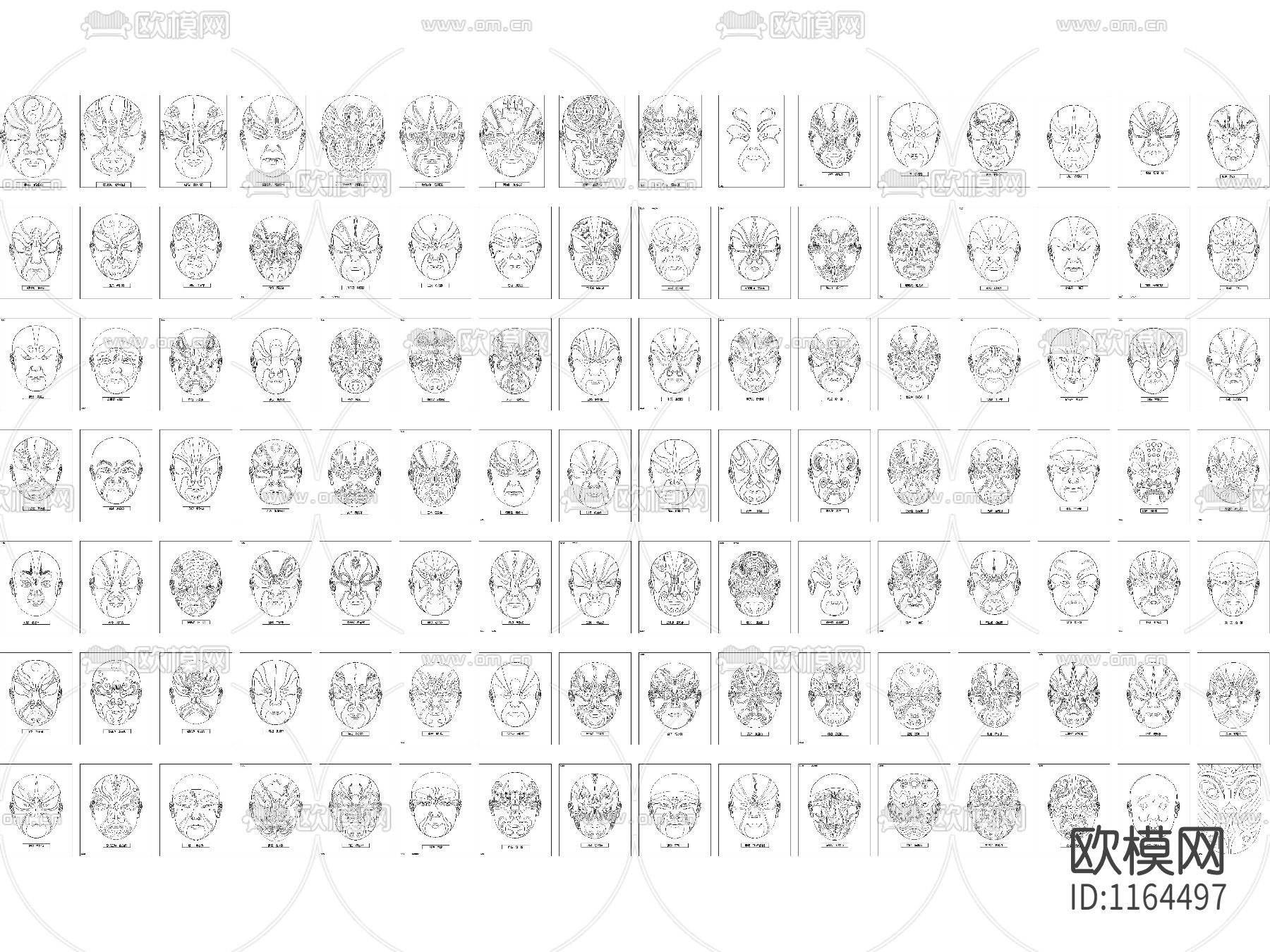 中式京剧脸谱cad图库下载（渲染图1）