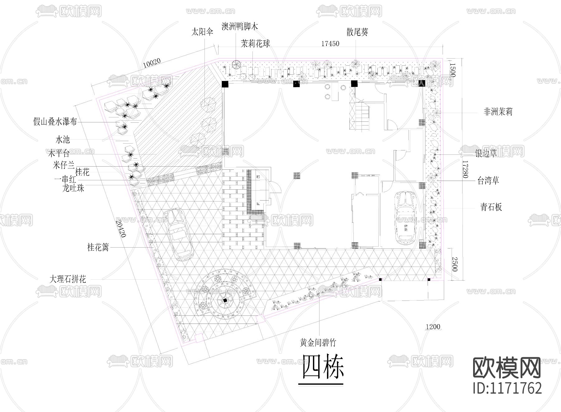 别墅庭院景观cad施工图下载