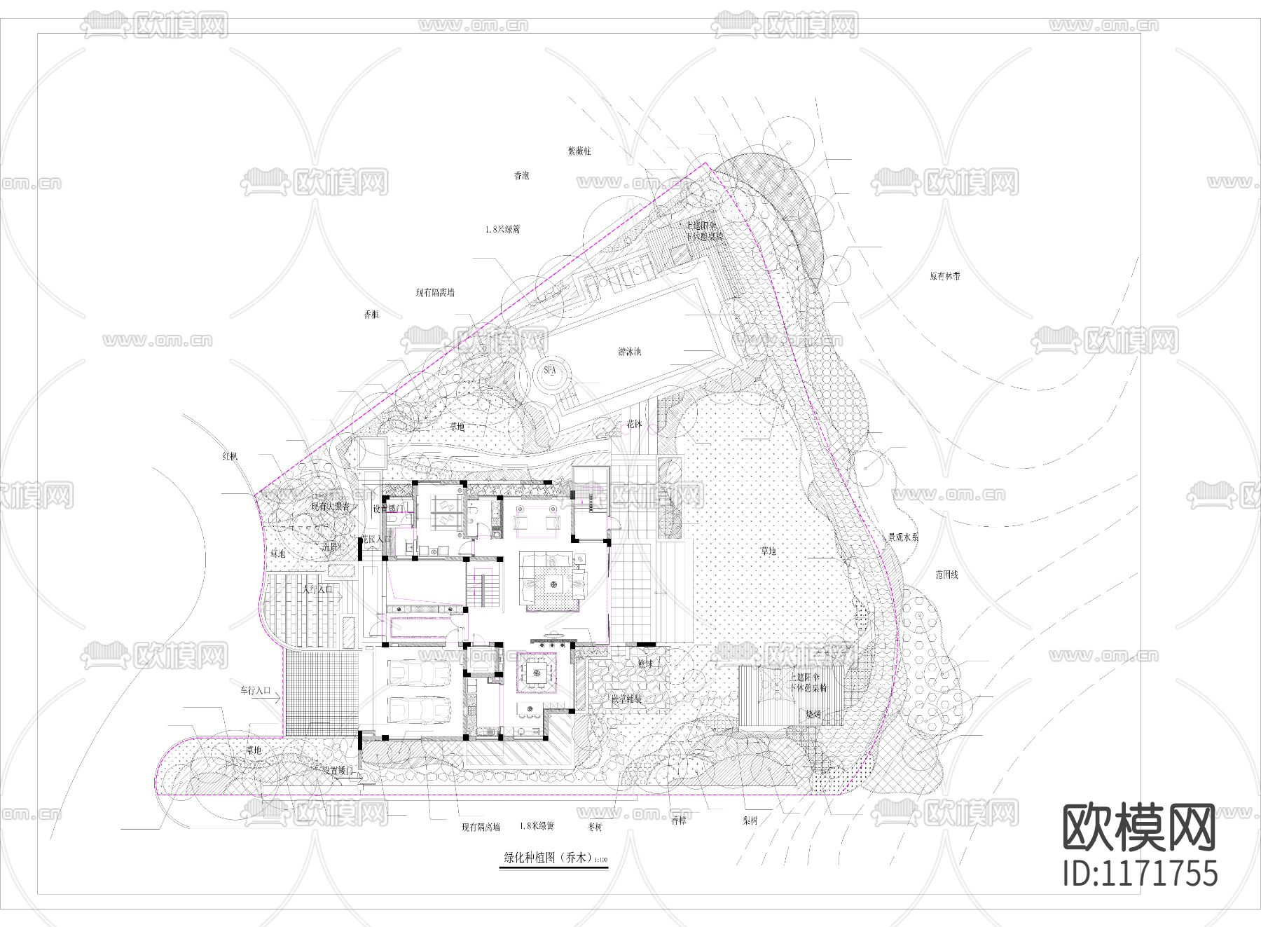 别墅景观绿化cad施工图下载