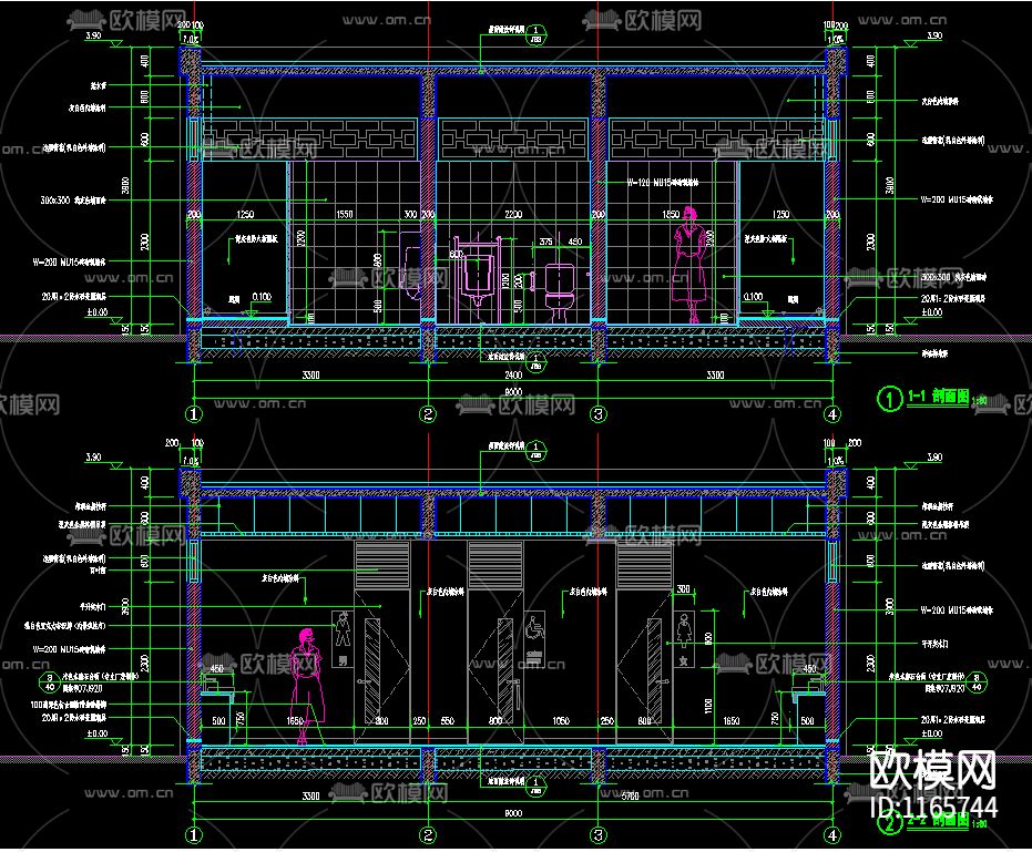 公共卫生间cad施工图下载（渲染图6）