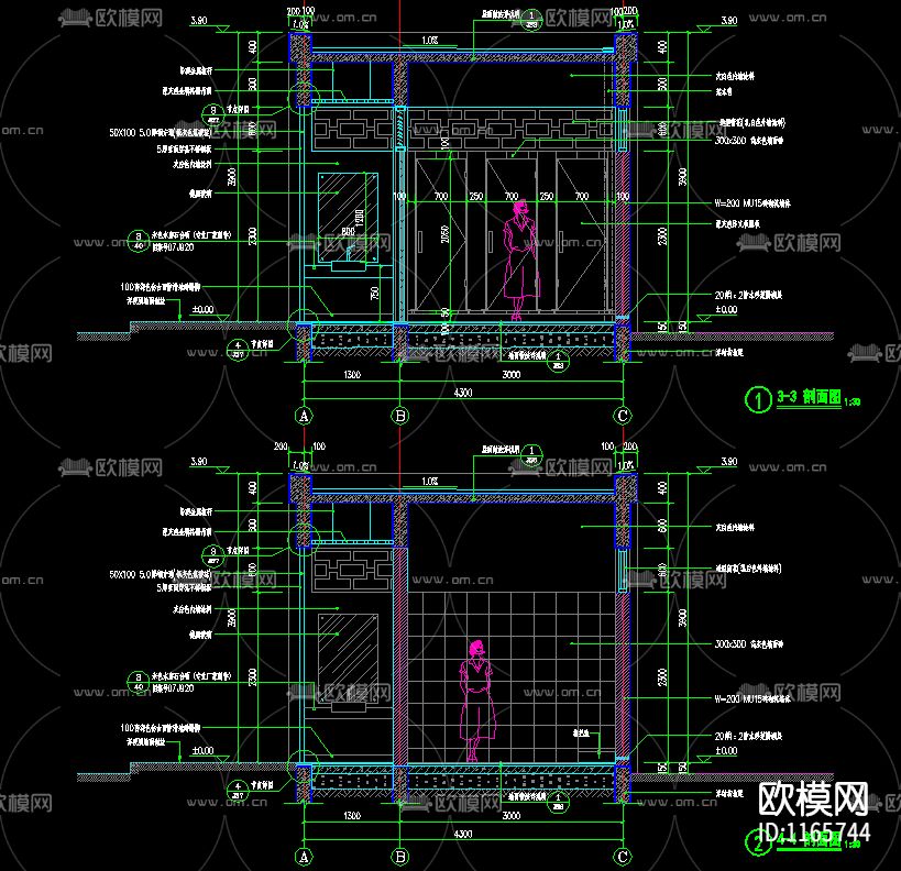 公共卫生间cad施工图下载（渲染图7）