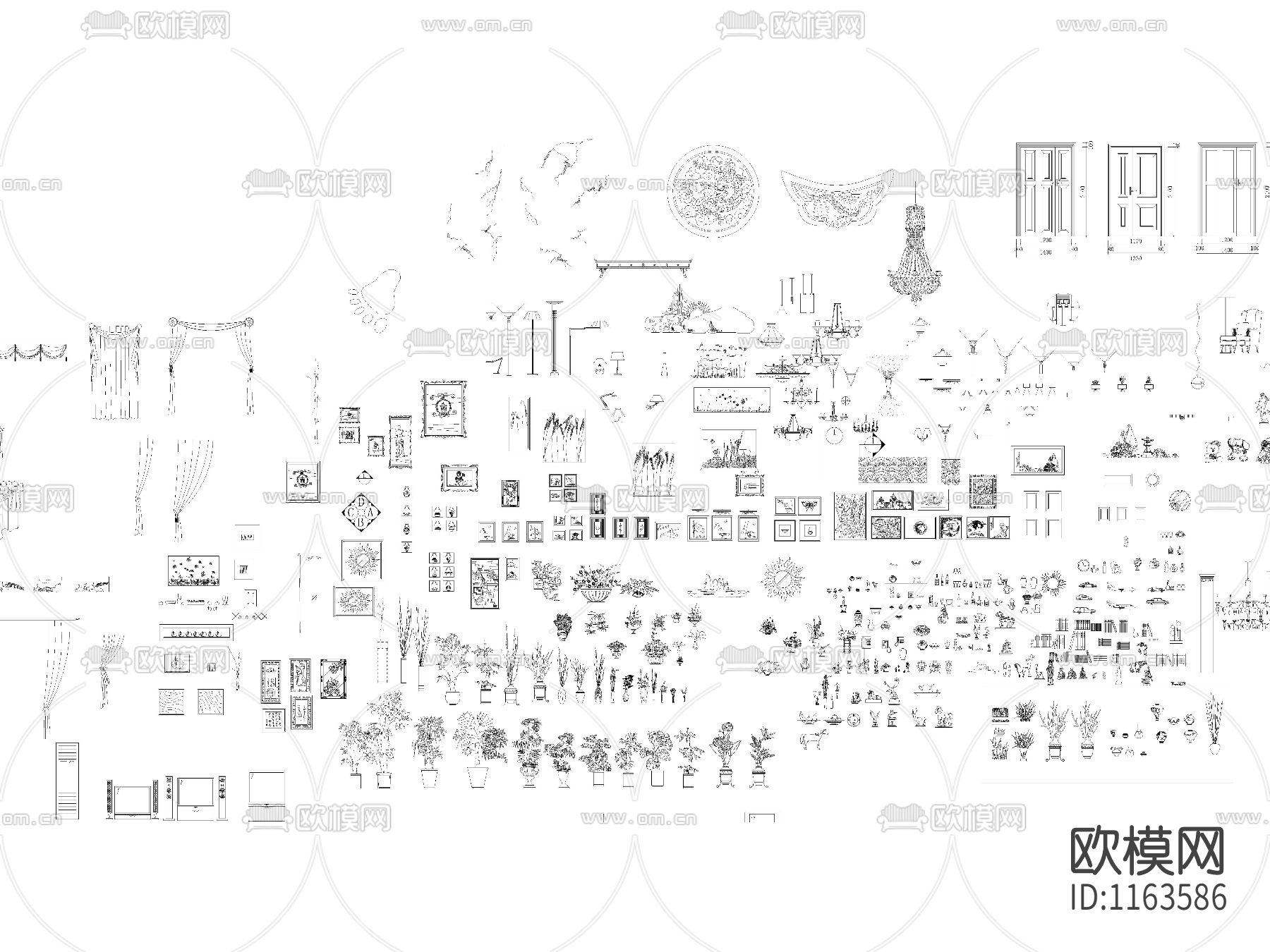 超全装饰品cad立面图库下载（渲染图1）