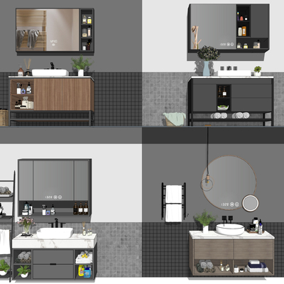  现代洗手台浴室柜su模型 