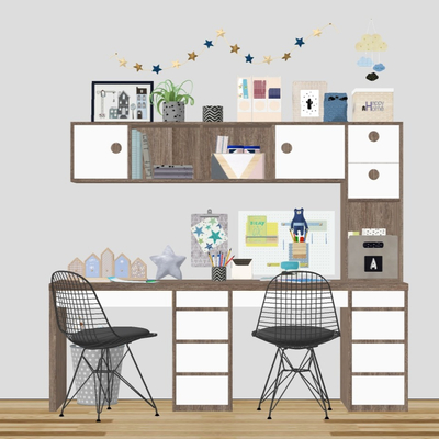  北欧儿童书桌椅su模型 