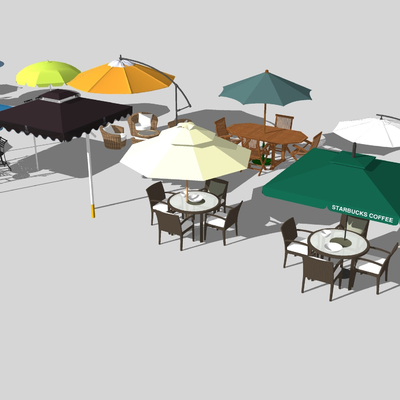  现代户外遮阳伞桌椅组合su模型 