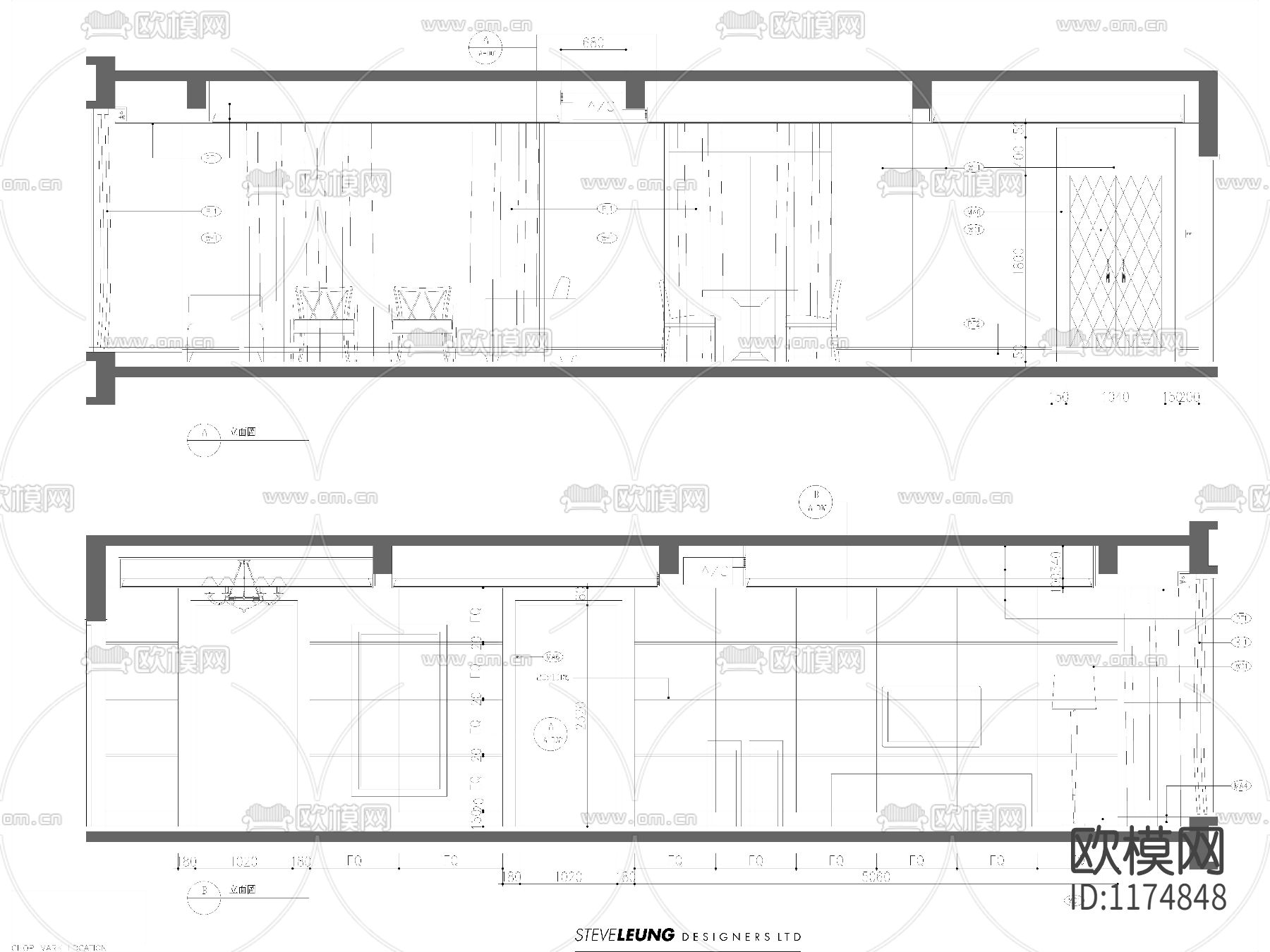 样板房客餐厅cad立面图下载（渲染图1）