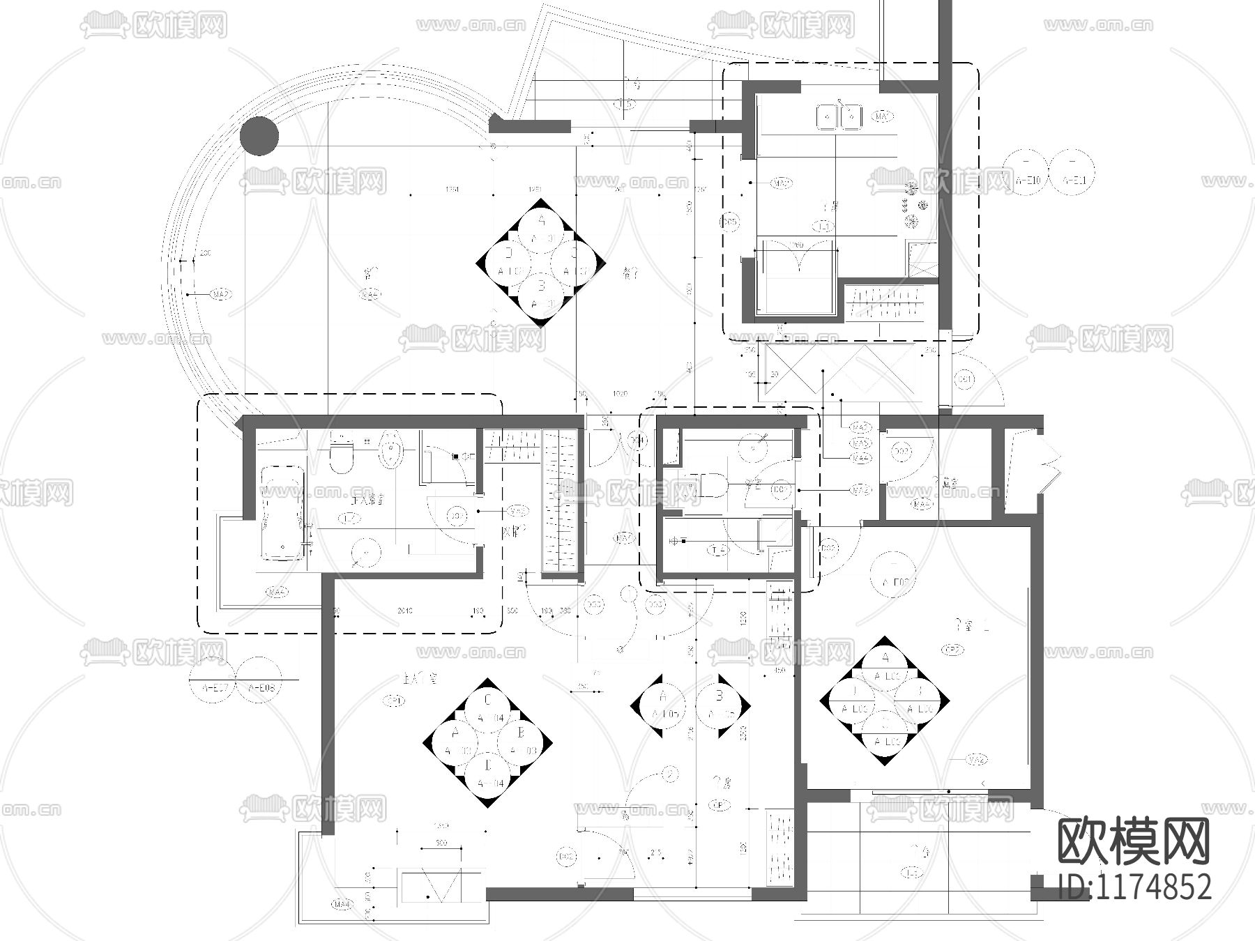 样板房家装cad平面图下载（渲染图1）