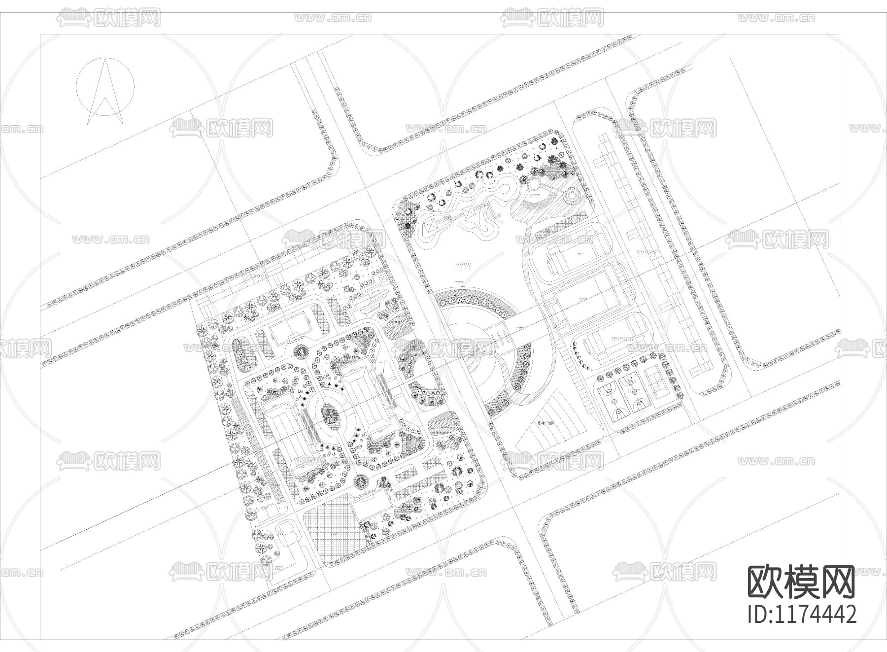 机关单位绿化景观cad施工图下载