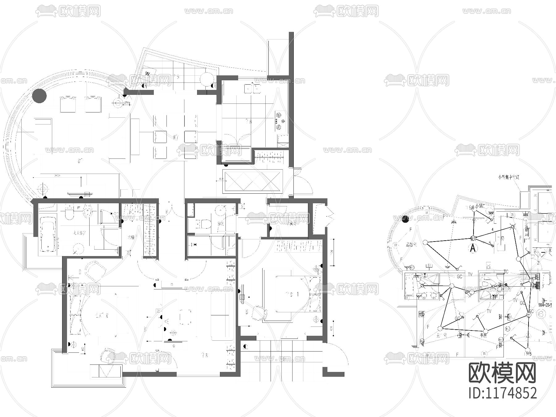 样板房家装cad平面图下载（渲染图3）
