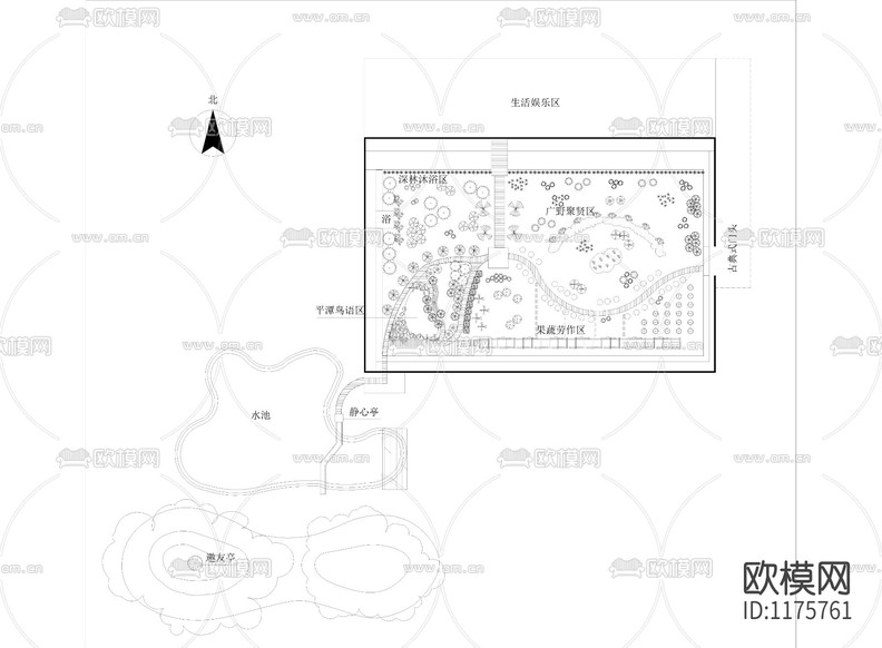 某溫室及外圍景觀cad施工圖下載