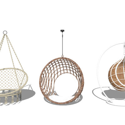  现代藤编休闲吊椅su模型 